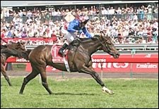 Jockey Glen Boss steers Makybe Diva to a record-breaking third consecutive victory in the Melbourne Cup. Jockey Glen Boss steers Makybe Diva to a record-breaking third consecutive victory in the Melbourne Cup.