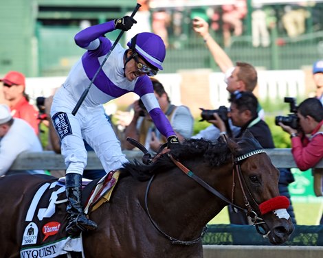 Mario Guiterrez abord Nyquist wins the 142nd running of the Kentucky Derby at Churchill Downs May 7, 2016 in Louisville, Kentucky- Photo by Skip Dickstein Mario Guiterrez abord Nyquist wins the 142nd running of the Kentucky Derby at Churchill Downs May 7, 2016 in Louisville, Kentucky- Photo by Skip Dickstein