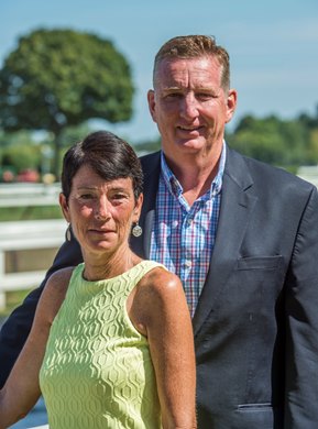 Larry and Karen Doyle at the rail of the back stretch of the Saratoga Race Course August 17, 2017. Larry and Karen Doyle at the rail of the back stretch of the Saratoga Race Course August 17, 2017.