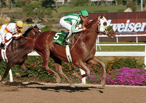 Gary Stevens guides #5 Point Given to victory in the G1 $345,690 Hollywood Futurity as Millennium Wind and Chris McCarron follow Saturday, Dec. 16, 2000 at Hollywood Park, Inglewood, CA. Gary Stevens guides #5 Point Given to victory in the G1 $345,690 Hollywood Futurity as Millennium Wind and Chris McCarron follow Saturday, Dec. 16, 2000 at Hollywood Park, Inglewood, CA.