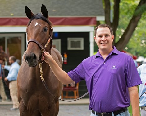 Shannon Potter with Hip 138 filly by Dialed In from Tensas Wedding Joy at Taylor Made. FFasig-Tipton Saratoga sale scenes on Aug. 3, 2019 in Saratoga Springs, N.Y. Shannon Potter with Hip 138 filly by Dialed In from Tensas Wedding Joy at Taylor Made. FFasig-Tipton Saratoga sale scenes on Aug. 3, 2019 in Saratoga Springs, N.Y.