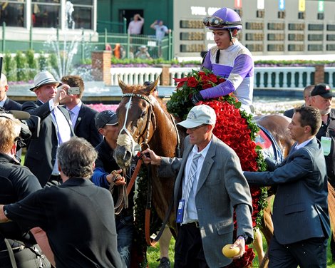 Caption: Dennis O'Neill walks the horse into the winners circle<br>
I'll Have Another with Mario Gutierrez up wins the Kentucky Derby presented by Yum<br>
at Churchill Downs near Louisville, Ky. on May 5, 2012.<br>
DErby1 image974<br>
PHoto by Anne M. Eberhardt Caption: Dennis O'Neill walks the horse into the winners circle<br>
I'll Have Another with Mario Gutierrez up wins the Kentucky Derby presented by Yum<br>
at Churchill Downs near Louisville, Ky. on May 5, 2012.<br>
DErby1 image974<br>
PHoto by Anne M. Eberhardt