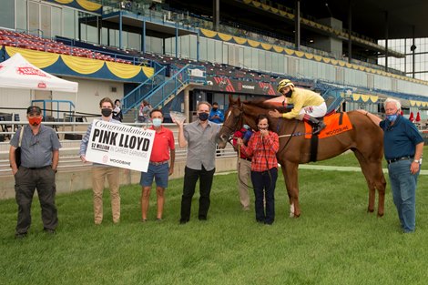 Jockey Rafael Hernandez guides Entourage Stable's Pink Lloyd to victory in the 2020 Vigil Stakes Jockey Rafael Hernandez guides Entourage Stable's Pink Lloyd to victory in the 2020 Vigil Stakes