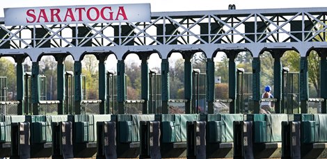 For the first time in recent memory horses take to the Main track this early at the Saratoga Race Course for training due to the extensive renovation of the Oklahoma Training Center which is usually the first venue in Saratoga Springs, N.Y. to open to the early arrivals of thoroughbreds in the Spa City April 18, 2021. Photo by Skip Dickstein For the first time in recent memory horses take to the Main track this early at the Saratoga Race Course for training due to the extensive renovation of the Oklahoma Training Center which is usually the first venue in Saratoga Springs, N.Y. to open to the early arrivals of thoroughbreds in the Spa City April 18, 2021. Photo by Skip Dickstein