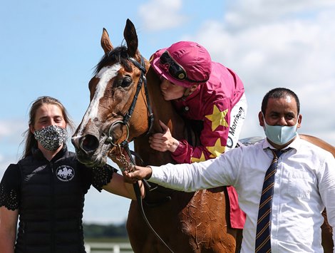 Thundering Nights and Shane Crosse winners of the Group 1 Alwasmiyah Pretty Polly Stakes.<br><br />
The Curragh Racecourse.<br><br />
Photo: Patrick McCann/Racing Post<br><br />
27.06.2021 Thundering Nights and Shane Crosse winners of the Group 1 Alwasmiyah Pretty Polly Stakes.<br><br />
The Curragh Racecourse.<br><br />
Photo: Patrick McCann/Racing Post<br><br />
27.06.2021
