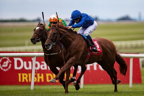 Hurricane Lane and William Buick winning the Dubai Duty Free Irish Derby<br><br />
The Curragh Racecourse.<br><br />
26.06.2021 Hurricane Lane and William Buick winning the Dubai Duty Free Irish Derby<br><br />
The Curragh Racecourse.<br><br />
26.06.2021