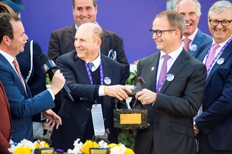 Winning connections in the winner’s circle after Golden Pal with Irad Ortiz Jr. win the Turf Sprint (G1T) at Del Mar on November 6, 2021. Winning connections in the winner’s circle after Golden Pal with Irad Ortiz Jr. win the Turf Sprint (G1T) at Del Mar on November 6, 2021.