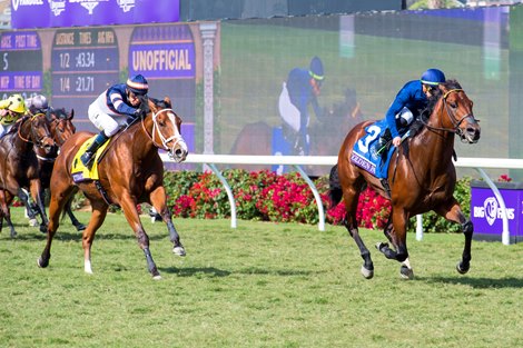 Golden Pal with Irad Ortiz Jr. wins the Turf Sprint (G1T) at Del Mar on November 6, 2021. Golden Pal with Irad Ortiz Jr. wins the Turf Sprint (G1T) at Del Mar on November 6, 2021.