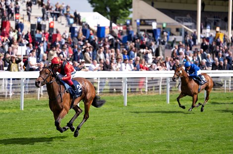 Emily Upjohn (Frankie Dettori) wins the Musidora Stakes<br><br />
York 11.5.22 Pic: Edward Whitaker Emily Upjohn (Frankie Dettori) wins the Musidora Stakes<br><br />
York 11.5.22 Pic: Edward Whitaker