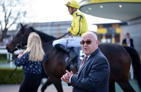 Richard Fahey walks into the winners enclosure with Perfect Power (Christophe Soumillon) after the Greenham Newbury 16.4.22 Pic: Richard Fahey walks into the winners enclosure with Perfect Power (Christophe Soumillon) after the Greenham Newbury 16.4.22 Pic: