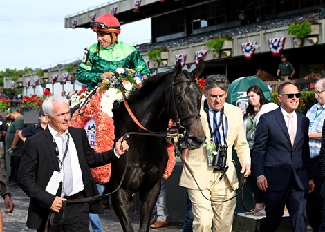 Bleecker Street with jockey Irad Ortiz Jr.wins the 79th running of Grade 1 The New York at Belmont Park Friday June 10, 2022 in Elmont, N.Y. Photo by Skip Dickstein Bleecker Street with jockey Irad Ortiz Jr.wins the 79th running of Grade 1 The New York at Belmont Park Friday June 10, 2022 in Elmont, N.Y. Photo by Skip Dickstein