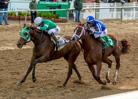 A G's Charlotte (left) with Marcelino Pedroza, Jr. aboard gets in front of Winning Romance to win the inaugural running of the Big World Stakes at Fair Grounds A G's Charlotte (left) with Marcelino Pedroza, Jr. aboard gets in front of Winning Romance to win the inaugural running of the Big World Stakes at Fair Grounds