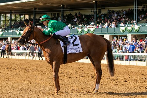 April 15, 2023: In Italian (GB) and jockey Irad Ortiz Jr. win the 3th running of the Grade 1 Jenny Wiley Stakes at Keeneland Race Course for trainer Chad Brown and owner Peter Brant. April 15, 2023: In Italian (GB) and jockey Irad Ortiz Jr. win the 3th running of the Grade 1 Jenny Wiley Stakes at Keeneland Race Course for trainer Chad Brown and owner Peter Brant.