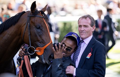 Richard Hannon and Rosallion after winning the Prix Jean-Luc Lagardere<br>
Longchamp 1.10.23 Pic: Edward Whitaker Richard Hannon and Rosallion after winning the Prix Jean-Luc Lagardere<br>
Longchamp 1.10.23 Pic: Edward Whitaker