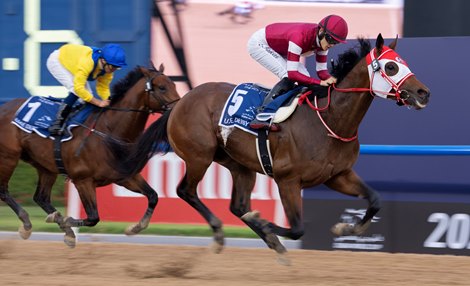 Forever Young (Ryusei Sakai) beats Auto Bahn (Mickael Barzalona) in the UAE Derby<br><br />
Dubai 30.3.24 Pic: Edward Whitaker Forever Young (Ryusei Sakai) beats Auto Bahn (Mickael Barzalona) in the UAE Derby<br><br />
Dubai 30.3.24 Pic: Edward Whitaker