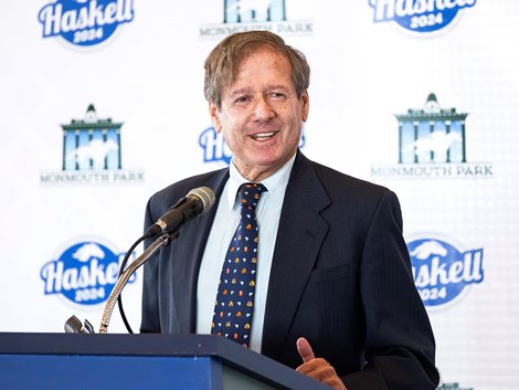 Dennis Drazin speaks at the Monmouth Park Racetrack Opening Day Press Conference at Monmouth Park in Oceanport, NJ on Tuesday May 7, 2024. Monmouth Park opens for it’s 79th season of racing on Saturday May 11, 2024. Photo By Bill Denver/EQUI-PHOTO. Dennis Drazin speaks at the Monmouth Park Racetrack Opening Day Press Conference at Monmouth Park in Oceanport, NJ on Tuesday May 7, 2024. Monmouth Park opens for it’s 79th season of racing on Saturday May 11, 2024. Photo By Bill Denver/EQUI-PHOTO.