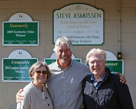 Deborah & Clark Brewster with Trainer Steve Asmussen at Churchill Downs on May 2, 2024. Photo By: Chad B. Harmon