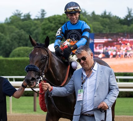 Owner John Stewart leads Didia with jockey Jose Ortiz to the winner’s circle after winning the 81st running of The New York presented by Rivers Casino Friday June 7, 2024 at the Saratoga Race Course in Saratoga Springs, N.Y. Photo by Skip Dickstein Owner John Stewart leads Didia with jockey Jose Ortiz to the winner’s circle after winning the 81st running of The New York presented by Rivers Casino Friday June 7, 2024 at the Saratoga Race Course in Saratoga Springs, N.Y. Photo by Skip Dickstein