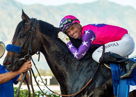 Cuyathy's Johannes and jockey Umberto Rispoli win the Grade II $200,000 City of Hope Mile Saturday September 28, 2024 at Santa Anita Park, Arcadia, CA. <br>
Benoit Photo Cuyathy's Johannes and jockey Umberto Rispoli win the Grade II $200,000 City of Hope Mile Saturday September 28, 2024 at Santa Anita Park, Arcadia, CA. <br>
Benoit Photo