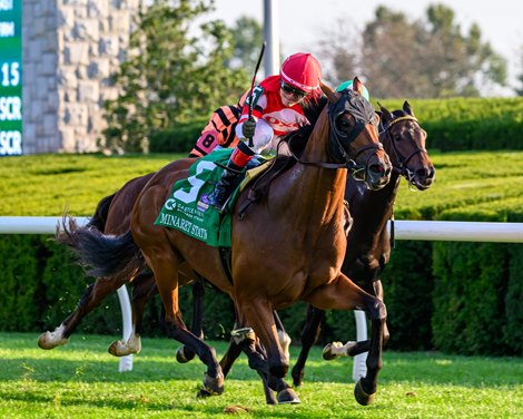 Minaret Station with Cristian Torres wins the Castle & Key Bourbon (G2) at Keeneland in Lexington, Ky. on October 6, 2024. Minaret Station with Cristian Torres wins the Castle & Key Bourbon (G2) at Keeneland in Lexington, Ky. on October 6, 2024.