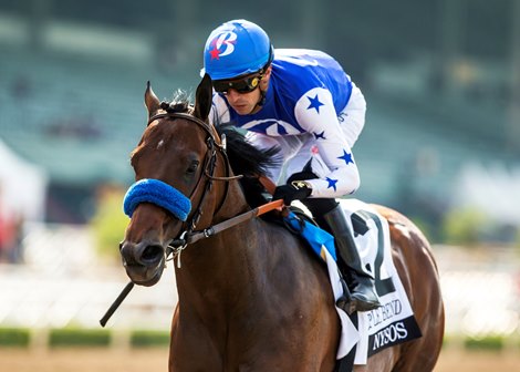 Baoma Corp.’s Nysos and jockey Juan Hernandez win the Grade III $100,000 Triple Bend Stakes Saturday, May 31, 2025 at Santa Anita Park, Arcadia, CA. <br><br />
Benoit Photo. Baoma Corp.’s Nysos and jockey Juan Hernandez win the Grade III $100,000 Triple Bend Stakes Saturday, May 31, 2025 at Santa Anita Park, Arcadia, CA. <br><br />
Benoit Photo.