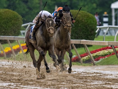 Margie’s Intention with Jockey Flavian Prat, left mo yes in to the lead and takes the win in the 101st running of The George E. Mitchell Black-Eyed Susan Stakes GII at Pimlico Race Track Friday May 16, 2025 in Baltimore, MD.. Photo by Skip Dickstein Margie’s Intention with Jockey Flavian Prat, left mo yes in to the lead and takes the win in the 101st running of The George E. Mitchell Black-Eyed Susan Stakes GII at Pimlico Race Track Friday May 16, 2025 in Baltimore, MD.. Photo by Skip Dickstein