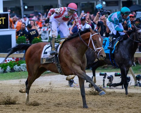 Journalism with Umberto Rispoli wins the Preakness Stakes (G1) at Pimlico Race Course in Baltimore, Md., on May 17, 2025. Trained by Michael McCarthy and owned by Eclipse Thoroughbred Partners, Bridlewood Farm, Don Alberto Stable, LaPenta, Robert V., Elayne Stables 5, Magnier, Mrs. John, Tabor, Michael B. and Smith, Derrick Journalism with Umberto Rispoli wins the Preakness Stakes (G1) at Pimlico Race Course in Baltimore, Md., on May 17, 2025. Trained by Michael McCarthy and owned by Eclipse Thoroughbred Partners, Bridlewood Farm, Don Alberto Stable, LaPenta, Robert V., Elayne Stables 5, Magnier, Mrs. John, Tabor, Michael B. and Smith, Derrick