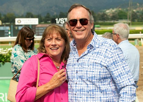 Heavily-favored Johannes and jockey Umberto Rispoli cruise up on the outside to overtake Cabo Spirit and Almendares to score an easy victory in the Grade II $200,000 City of Hope Mile for the second-straight year on Saturday, September 27, 2025 at Santa Anita Park, Arcadia, CA.   Owners Debby and Joe McCloskey are all smiles after the race.<br>
Benoit Photo Heavily-favored Johannes and jockey Umberto Rispoli cruise up on the outside to overtake Cabo Spirit and Almendares to score an easy victory in the Grade II $200,000 City of Hope Mile for the second-straight year on Saturday, September 27, 2025 at Santa Anita Park, Arcadia, CA.   Owners Debby and Joe McCloskey are all smiles after the race.<br>
Benoit Photo