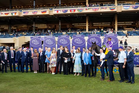 Winning connections in the winner’s circle after Gstaad with Christophe Soumillon win the Juvenile Turf (G1T) at Del Mar Racetrack in Del Mar, CA on October 31, 2025. Winning connections in the winner’s circle after Gstaad with Christophe Soumillon win the Juvenile Turf (G1T) at Del Mar Racetrack in Del Mar, CA on October 31, 2025.
