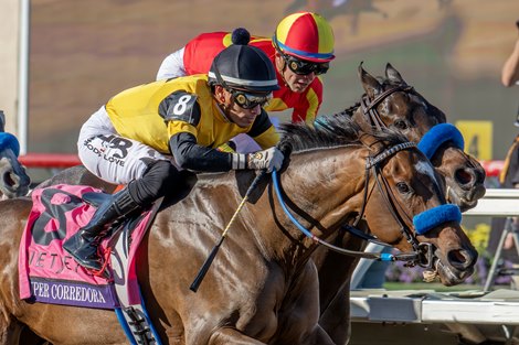 Super Corredora with Hector Berrios wins the Juvenile Fillies (G1) at Del Mar Racetrack in Del Mar, CA on October 31, 2025. Super Corredora with Hector Berrios wins the Juvenile Fillies (G1) at Del Mar Racetrack in Del Mar, CA on October 31, 2025.