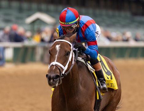 Life of Joy, a 2yo filly by Gun Runner, wins the Rags To Riches S. at Churchill Downs. Jockey Irad Ortiz, Jr. piloted her to victory for trainer Brad Cox and owners Will Stroud, Andrew Farm, Mountmellick Farm, and For the People Racing Stable LLC. She was purchased by Will Stroud at the 2024 Keeneland September sale for $350,000. Life of Joy, a 2yo filly by Gun Runner, wins the Rags To Riches S. at Churchill Downs. Jockey Irad Ortiz, Jr. piloted her to victory for trainer Brad Cox and owners Will Stroud, Andrew Farm, Mountmellick Farm, and For the People Racing Stable LLC. She was purchased by Will Stroud at the 2024 Keeneland September sale for $350,000.
