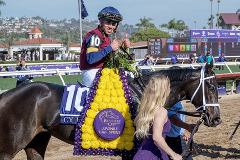 Cy Fair with Irad Ortiz, Jr wins the Juvenile Turf Sprint (G1T) at Del Mar Racetrack in Del Mar, CA on October 31, 2025. Cy Fair with Irad Ortiz, Jr wins the Juvenile Turf Sprint (G1T) at Del Mar Racetrack in Del Mar, CA on October 31, 2025.