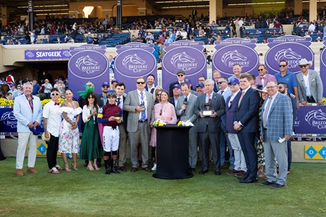 Winning connections in the winner’s circle after Cy Fair with Irad Ortiz Jr. win the Juvenile Turf Sprint (G1T) at Del Mar Racetrack in Del Mar, CA on October 31, 2025. Winning connections in the winner’s circle after Cy Fair with Irad Ortiz Jr. win the Juvenile Turf Sprint (G1T) at Del Mar Racetrack in Del Mar, CA on October 31, 2025.