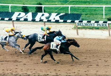 Touch Gold wins the 1997 Belmont Stakes. Touch Gold wins the 1997 Belmont Stakes.