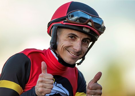 Jockey Antonio Fresu celebrates aboard Revera after their victory in the $100,000 Desi Arnaz Stakes, Sunday, September 16, 2025 at Del Mar Thoroughbred Club, Del Mar CA. © BENOIT PHOTO Jockey Antonio Fresu celebrates aboard Revera after their victory in the $100,000 Desi Arnaz Stakes, Sunday, September 16, 2025 at Del Mar Thoroughbred Club, Del Mar CA. © BENOIT PHOTO