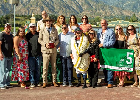 So Happy and jockey Mike Smith win the Grade I, $500,000 Santa Anita Derby, Saturday, April 4, 2026 at Santa Anita Park, Arcadia CA.<br>
© BENOIT PHOTO So Happy and jockey Mike Smith win the Grade I, $500,000 Santa Anita Derby, Saturday, April 4, 2026 at Santa Anita Park, Arcadia CA.<br>
© BENOIT PHOTO