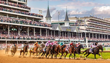 First turn in the 2026 Kentucky Derby at Churchill Downs First turn in the 2026 Kentucky Derby at Churchill Downs