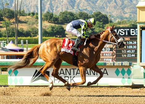 Om N Joy and jockey Kent Desormeaux win the Grade II, $200,000 Santa Margarita Stakes, Saturday, May 30, 2026 at Santa Anita Park, Arcadia CA. © BENOIT PHOTO Om N Joy and jockey Kent Desormeaux win the Grade II, $200,000 Santa Margarita Stakes, Saturday, May 30, 2026 at Santa Anita Park, Arcadia CA. © BENOIT PHOTO