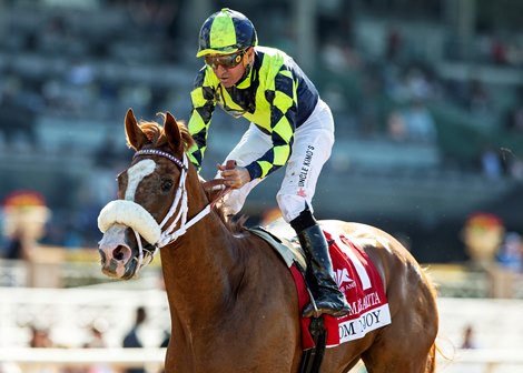 Om N Joy and jockey Kent Desormeaux win the Grade II, $200,000 Santa Margarita Stakes, Saturday, May 30, 2026 at Santa Anita Park, Arcadia CA.<br>
© BENOIT PHOTO Om N Joy and jockey Kent Desormeaux win the Grade II, $200,000 Santa Margarita Stakes, Saturday, May 30, 2026 at Santa Anita Park, Arcadia CA.<br>
© BENOIT PHOTO