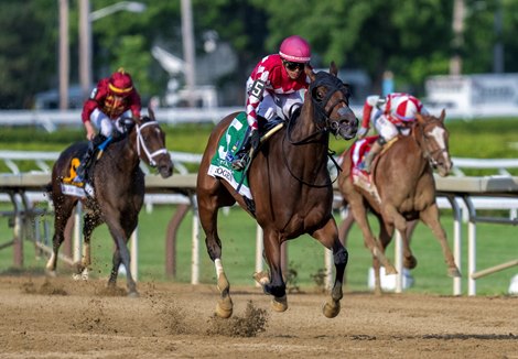 Jockey Jose Ortiz extends his win to 12 3/4 lengths on the way to the win on Nitrogen in the G1 Ogden Phipps at the Saratoga Race Course on Belmont Festival Week Friday June 5, 2026 in Saratoga Springs, N.Y. The Belmont Stakes which will be run Saturday June 6th at the Saratoga Race Course. Photo by Skip Dickstein Jockey Jose Ortiz extends his win to 12 3/4 lengths on the way to the win on Nitrogen in the G1 Ogden Phipps at the Saratoga Race Course on Belmont Festival Week Friday June 5, 2026 in Saratoga Springs, N.Y. The Belmont Stakes which will be run Saturday June 6th at the Saratoga Race Course. Photo by Skip Dickstein