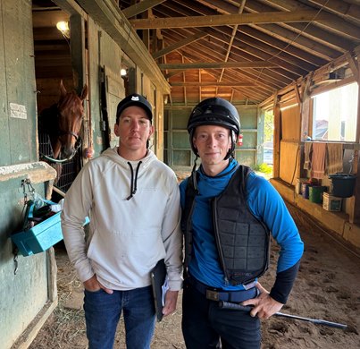 (L-R) Agent Tyler Conner and jockey Gavin Ashton (L-R) Agent Tyler Conner and jockey Gavin Ashton
