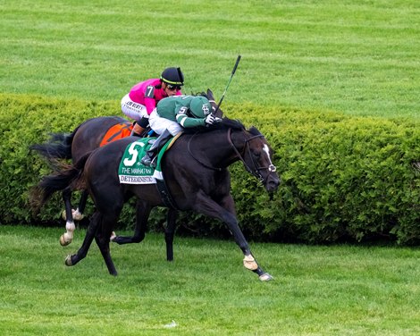 Deterministic with Kendrick Carmouche wins the Resorts World Casino Manhattan (G1) at Saratoga in Saratoga Springs, N.Y., on June 6, 2026. Deterministic with Kendrick Carmouche wins the Resorts World Casino Manhattan (G1) at Saratoga in Saratoga Springs, N.Y., on June 6, 2026.