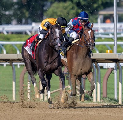Jockey Irad Ortiz Jr., asks Counting Stars, left for a another gear to hold off Always Running with Jose Ortiz on way to the win in the 110th running of The Coaching Club American Oaks at the Saratoga Race Course Saturday July 25, 2026 in Saratoga Springs, N.Y. Photo by Skip Dickstein Jockey Irad Ortiz Jr., asks Counting Stars, left for a another gear to hold off Always Running with Jose Ortiz on way to the win in the 110th running of The Coaching Club American Oaks at the Saratoga Race Course Saturday July 25, 2026 in Saratoga Springs, N.Y. Photo by Skip Dickstein