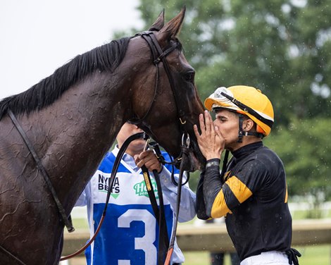 Baby Vino #3 ridden by Jorge Vargas, Jr. won the $1,000,000 Grade I Haskell Stakes at Monmouth Park Racetrack in Oceanport, NJ on Saturday July 18, 2026. Photo By Taylor Ejdys/EQUI-PHOTO Baby Vino #3 ridden by Jorge Vargas, Jr. won the $1,000,000 Grade I Haskell Stakes at Monmouth Park Racetrack in Oceanport, NJ on Saturday July 18, 2026. Photo By Taylor Ejdys/EQUI-PHOTO