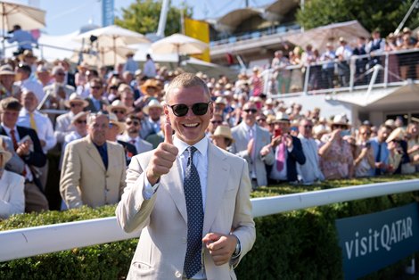 George Boughey in the winners enclosure waiting for Bow Echo (Billy Loughnane) after the Sussex Stakes Goodwood 29.7.26 Pic: Edward Whitaker George Boughey in the winners enclosure waiting for Bow Echo (Billy Loughnane) after the Sussex Stakes Goodwood 29.7.26 Pic: Edward Whitaker
