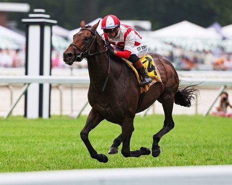 Program Trading #4 ridden by Flavien Prat won the $500,000 Grade II United Nations Stakes at Monmouth Park Racetrack in Oceanport, NJ on Saturday July 18, 2026. Photo By Taylor Ejdys/EQUI-PHOTO Program Trading #4 ridden by Flavien Prat won the $500,000 Grade II United Nations Stakes at Monmouth Park Racetrack in Oceanport, NJ on Saturday July 18, 2026. Photo By Taylor Ejdys/EQUI-PHOTO