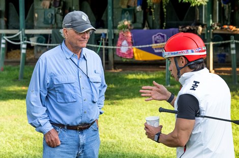 Trainer Bill Mott, left and jockey Junior Alvarado speak about yesterday win in The Whitney Stakes at the Oklahoma Training Center adjacent tot the Saratoga Race Course Sunday Aug.9, 2026 in Saratoga Springs, N.Y. Photo by Skip Dickstein Trainer Bill Mott, left and jockey Junior Alvarado speak about yesterday win in The Whitney Stakes at the Oklahoma Training Center adjacent tot the Saratoga Race Course Sunday Aug.9, 2026 in Saratoga Springs, N.Y. Photo by Skip Dickstein