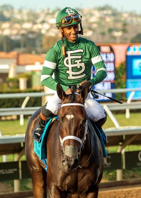 Jockey Micah Husbands guides Eunomia to the winner's circle after their victory in the Grade I, $400,000 Clemnt L. Hirsch Stakes, Saturday, August 1, 2026 at Del Mar Thoroughbred Club, Del Mar CA. © BENOIT PHOTO Jockey Micah Husbands guides Eunomia to the winner's circle after their victory in the Grade I, $400,000 Clemnt L. Hirsch Stakes, Saturday, August 1, 2026 at Del Mar Thoroughbred Club, Del Mar CA. © BENOIT PHOTO