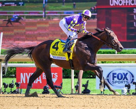 Englishman with Jose Ortiz wins the H. Allen Jerkens Memorial Stakes (G1) at Saratoga Race Course in Saratoga Springs, NY., on Aug. 29, 2026. Englishman with Jose Ortiz wins the H. Allen Jerkens Memorial Stakes (G1) at Saratoga Race Course in Saratoga Springs, NY., on Aug. 29, 2026.