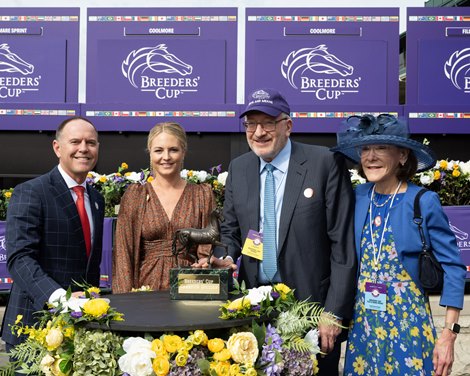 Ways and Means connections pose with the trophy for winning the Grade 1 Breeders’ Cup Filly & Mare Sprint at Keeneland Racecourse in Lexington, KY on October 30, 2026. Ways and Means connections pose with the trophy for winning the Grade 1 Breeders’ Cup Filly & Mare Sprint at Keeneland Racecourse in Lexington, KY on October 30, 2026.
